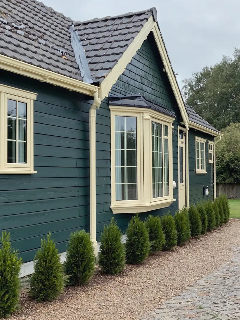 Park home painting: dark green park home