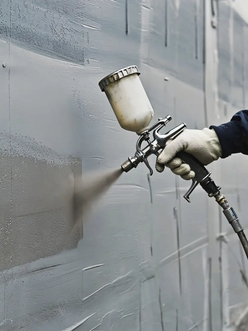 A spray gun applying an even coat to a masked uPVC surface