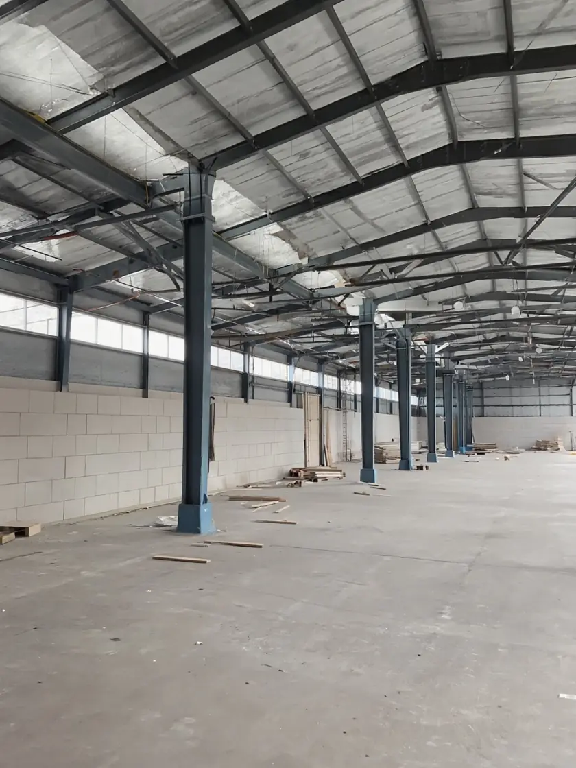 Warehouse steelwork freshly spray-painted